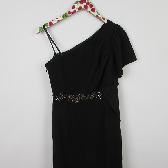 Adrianna Papell Crepe One Shoulder Gown Beaded 4 - Picture 3 of 7